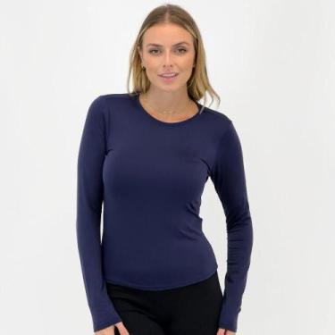 Imagem de Blusa Doce Trama Básica Manga Longa Feminina, G, Marinho
