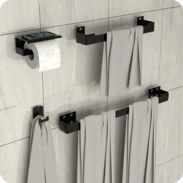 Imagem de Kit Acessórios Para Banheiro Com Ventosa 4 Peças Preto ELG