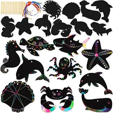 Imagem de Bright Creations Rainbow Scratch Paper, Ocean Sea Animal Ornaments (50 Pack)