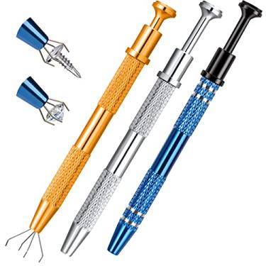 Imagem de ANCIRS Pacote com 3 ferramentas de coleta de aço inoxidável com 4 garras para captador de peças pequenas, pegador de 4 garras para objetos pequenos em casa, escritório – Chip IC, componentes eletrônicos, fixação de unhas – ouro, prata e azul