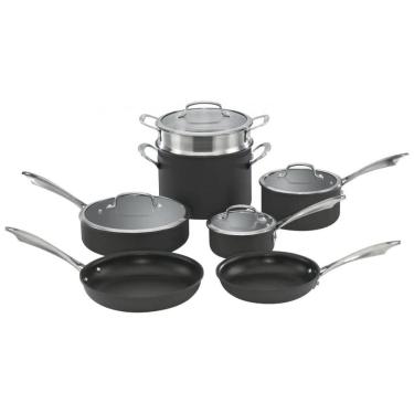 Imagem de Conjunto de Panelas e Frigideiras Antiaderentes de Aço Anodizado Peças, CUISINART DSA 11, Preto
