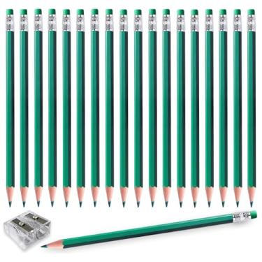 Imagem de Adhere 25 lápis de cor apagáveis pré-afiados nº 2 HB, para verificação de testes de coloração, correção escolar, editar lembrancinhas de escritório, incluindo um apontador gratuito (verde)