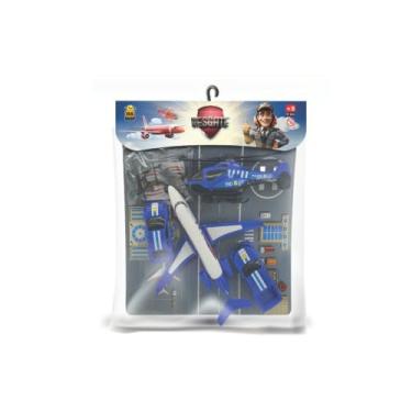 Imagem de Kit Brinquedo Missão Resgate, 4 Peças, Avião 25cm, Helicóptero, 2 Carros 23cm, Placa de Sinalização