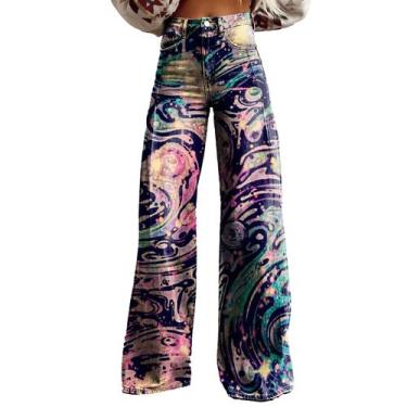 Imagem de Calças Palazzo LUFHBEHB femininas com estampa floral boho de cintura a