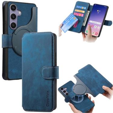 Imagem de Fofvccv Capa carteira magnética destacável para Samsung Galaxy S25 FE com compartimentos para cartões, compatível com MagSafe Retro PU Leather Folio Flip Kickstand Capa de telefone para Galaxy S25FE