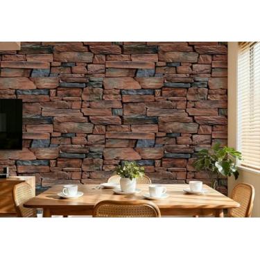 Imagem de ESSMOKO Papel de parede retrô padrão de tijolo PVC impermeável papel de parede autoadesivo para quarto sala de estar estudo e parede de loja Shiming Suiyue 44,5 * 1000 cm