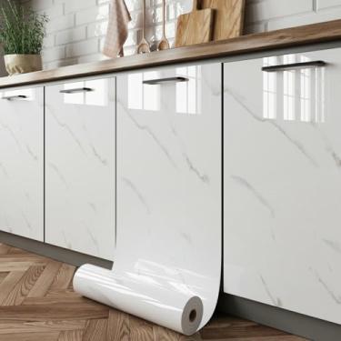 Imagem de Papel de parede imitação de efeito de mármore pintado à prova d'água e à prova de óleo papel de parede autoadesivo para armários de cozinha, banheiros e móveis, jazz branco 40 * 1000 cm