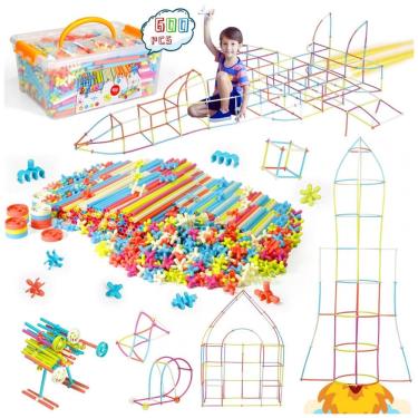 Imagem de Brinquedo de construção STEM com canudos Ggiibro macaron 600 peças tubos plásticos inte...
