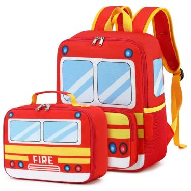 Imagem de Mochila infantil escolar ônibus escolar 3D com lancheira térmica poliéster amarelo