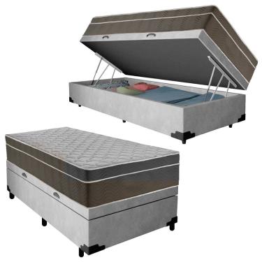 Imagem de Cama Box Baú Suede Solteiro + Colchão SerenePrime Molas Ensacadas 88x188x69 Cinza