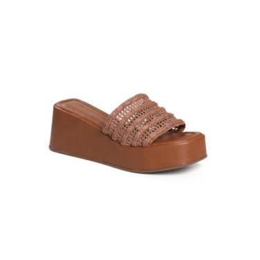 Imagem de Tamanco Feminino Anabela Napa Tramado Tressê - Flor do Brasil, Marrom,
