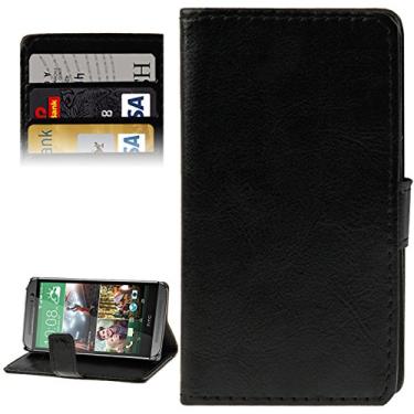 Imagem de LIYONG Capa para celular Crazy Horse Texture Flip Leather Case com compartimentos para cartões e suporte para HTC One M8 (branco) Bolsas Mangas (Cor: Preta)