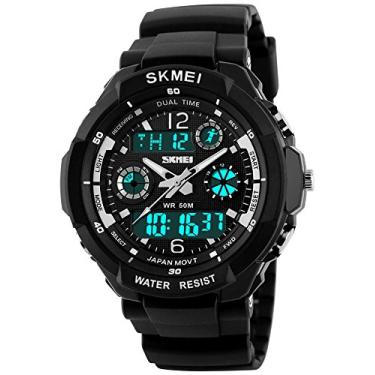 Imagem de Relógio Esportivo Unissex Multifuncional Dupla Temporada 12/24H LED Retroiluminação 50M Impermeável Cronômetro Alarme Militar Preto Fanmis