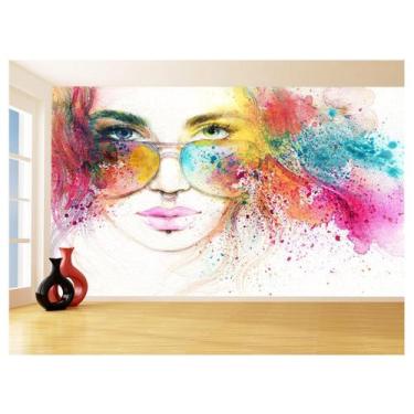 Imagem de Papel De Parede 3D Arte Rosto Mulher Colorido 3,5M Tra65 - Você Decora