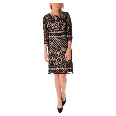 Imagem de Maison Tara Vestido feminino de renda com bainha, Preto nude, 7