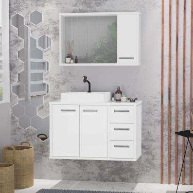 Imagem de Gabinete para Banheiro com Cuba de Sobrepor e Espelheira 80cm Turin