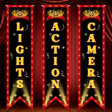 Imagem de Sinal de varanda de noite de filme, decoração de festa, cinema bem-vindo agora, mostrando luzes, câmera, ação, sinal de varanda pendurado para casa filme pano de fundo suprimentos de festa (filme)