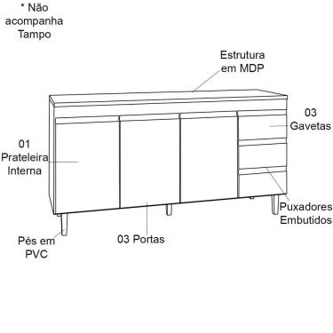 Imagem de Kit Armário Aéreo e Balcão de Pia sem Tampo 160 cm Adriana