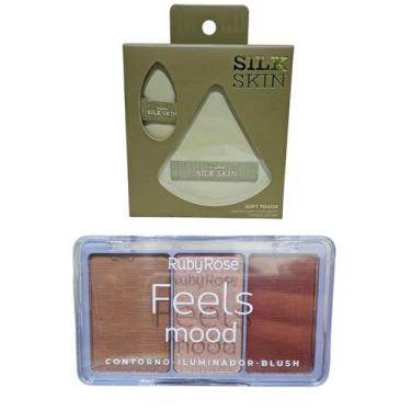 Imagem de Paleta Blush Iluminador T30, I40, B100 e Esponja Maquiagem - Ruby Rose