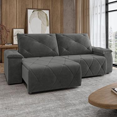 Imagem de Sofá 210cm Retrátil e Reclinável 4 Lugares Texas Cinza