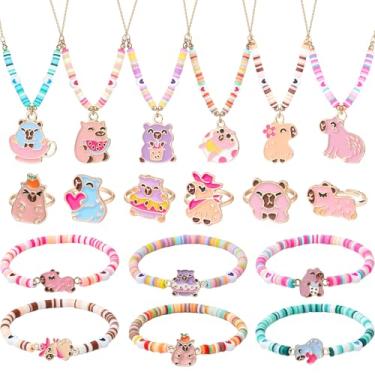 Imagem de Super Big Sister Conjunto de 6 conjuntos de joias infantis para meninas, pulseiras, colares e anéis, pulseira animal, amizade, trançado, lembrancinhas de festa, presente para meninas pequenas