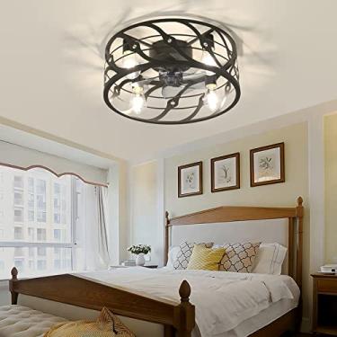 Imagem de Ventiladores de teto retrô com luzes e ventiladores de teto com gaiola de ferro industrial remoto com lâmpadas Silencioso motor DC reversível de 6 velocidades E14 soquete lustre luzes/vent