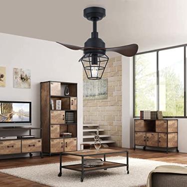 Imagem de Ventilador de teto industrial retro de 56 CM pequena fazenda embutida com luz com controle remoto Ventiladores de teto preto de 6 velocidades com lâmpadas para sala de estar Quarto Cozinha S
