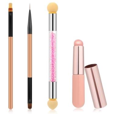 Imagem de 4 pincéis ombré, conjunto de pincéis de unhas para unhas de gel, caneta de esponja de unha gradiente, pincéis de delineador de unhas, pincéis de arte para unhas para ferramentas de manicure DIY