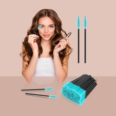 Imagem de 100 pincéis descartáveis de cílios, aplicador de bastão de rímel azul, pincéis de carretéis de cílios para extensões de cílios e sobrancelhas