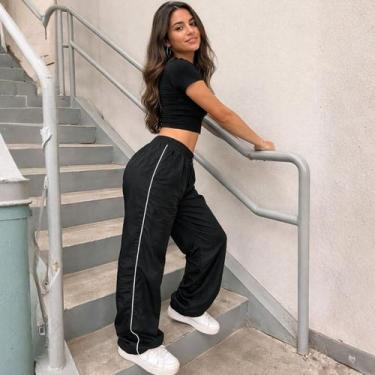 Imagem de Kit Streetwear "All Black" - Calça Tactel Sk8+ Cropped Ribana Baby Tee