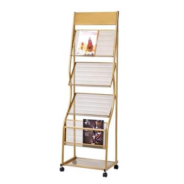 Imagem de Porta-revistas de chão com rodas - Suporte de exibição de folheto versátil para exibição de jornais, revistas e produtos - Suporte elegante para uso doméstico ou no escritório