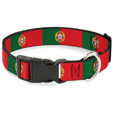 Imagem de Buckle-Down Coleira de cachorro clipe de plástico bandeira de Portugal verde vermelho 23,8 a 38,5 cm de largura