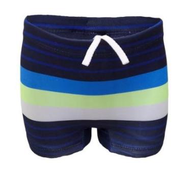 Imagem de Sunga Infantil Proteção Solar Uv 50 Azul listrada Verde Neon Listras Praia Piscina Natação Boxer Top-Masculino
