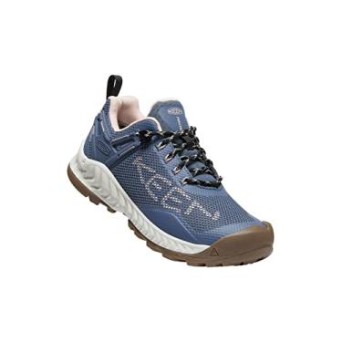 Imagem de KEEN Nxis Evo Tênis feminino de caminhada à prova d'água de baixa altura, Vintage Índigo/Peachy Keen, 6.5