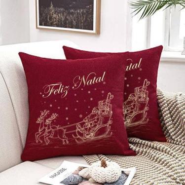 Imagem de Almofada Vermelha Algodão Natal 40x40cm Trenó Dourado - FASTLAR