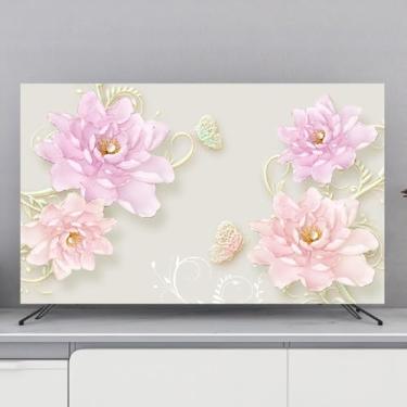 Imagem de WMLTZFUS 82-85 polegadas arte moderna protetor de tela de TV à prova de poeira pano capa de poeira padrão de pintura floral capa de televisão pendurado mesa curva universal tipo 02||45-48 polegadas