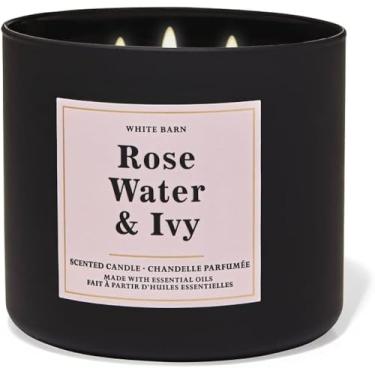 Imagem de Bath and Body Works, Vela branca de 3 pavios com óleos essenciais - 411 g - Aromas essenciais 2021! (Água de rosas e hera)