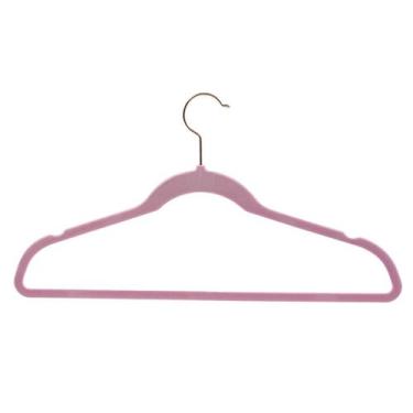 Imagem de Kit 100 Cabides Veludo Rosa Gancho Rose Antideslizante 45cm - ARBORETH