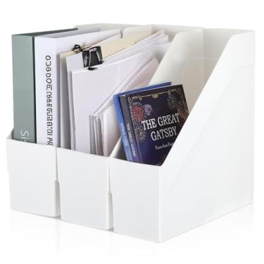 Imagem de MAQUITA Porta-arquivos de revistas, 3 pacotes com rack de arquivo de papelão resistente, organizador de escritório, fichário para prateleiras e mesa, suporte de pasta para escritório ou sala de aula