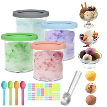 Imagem de SEILETOO Pints E Tampas Creami Para Ninja, Conjunto De 4 Recipientes Sorvete Cremoso, Copos, Potes, Cubas Latas, Pote Smoothie Compatível Com Máquinas Cremoso Das Séries Nc299Amz Nc300S