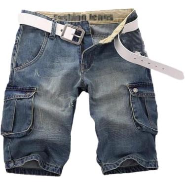 Imagem de Shorts Jeans Masculinos De Verão Reto Multi-bolso Baggy Cargo Cowboy Bottoms, Blue, 36