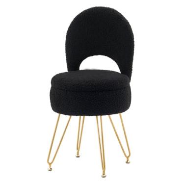 Imagem de WROCFURSTAR Banqueta de armazenamento otomana com encosto dobrável, cadeira de maquiagem de veludo, multifuncional, estofada, para banheiro, quarto, sala de estar, entrada