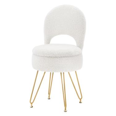 Imagem de WROCFURSTAR Banqueta de armazenamento otomana com encosto dobrável, cadeira de maquiagem de veludo, multifuncional, estofada, 4 pernas de metal com pés antiderrapantes para quarto, sala de estar