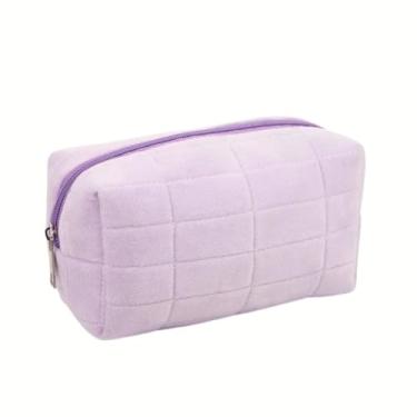 Imagem de Necessaire Feminina de Veludo – Bolsa Organizadora de Maquiagem com Zíper – 4 Cores (LILÁS)