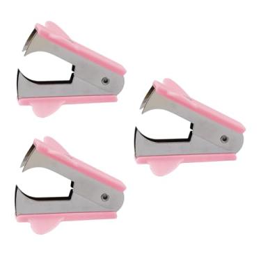 Imagem de Removedores de grampos rosa de 3 peças - extratores modernos de grampos de plástico com alças antiderrapantes | Ferramentas de remoção de grampeador de fácil aderência para estudantes, professores |