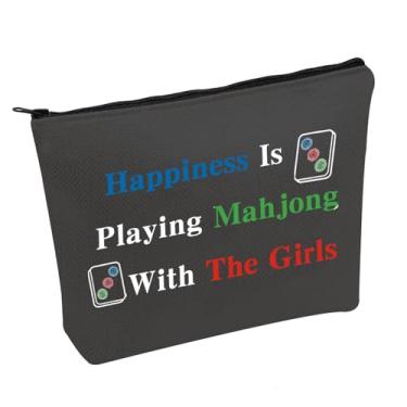 Imagem de JXGZSO Bolsa engraçada Mahjong Tiles Bag Happiness is Playing Mahjong with The Girl Board Game Bolsa de armazenamento para jogo de tabuleiro Lucky Mahjong Player (Mahjong Girl Preta)