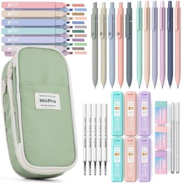 Imagem de Conjunto de material escolar Nicpro 39 unidades com estojo para caneta