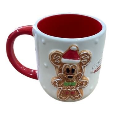 Imagem de Zrike Brands Caneca de cerâmica Disney Christmas Tea Coffee (Mickey, Minnie) (Mickey Gingerbread Mouse Cookie - detalhes vermelhos)
