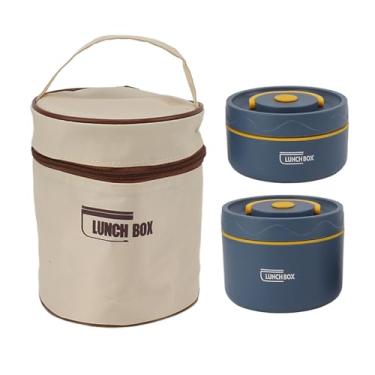 Imagem de flexman Lancheira redonda Bento, jarra de comida isolada de aço inoxidável selada com bolsa térmica, lancheira portátil para trabalho, jantar ao ar livre (2 cofre para micro-ondas)