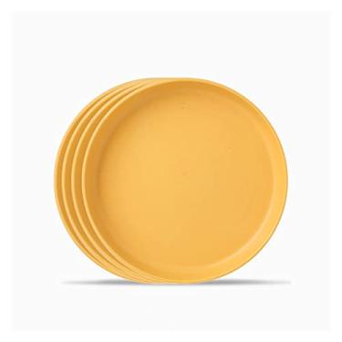 Imagem de Prato de jantar pratos de plástico de 14,5 cm, pratos de jantar redondos, conjunto de 4 pratos de salada, macarrão, sobremesa e frutas para restaurante, cozinha, prato de festa familiar (cor: amarelo